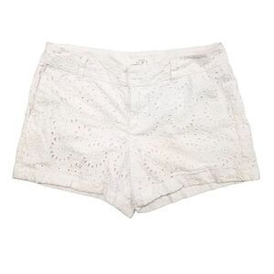 Ann Taylor Loft White Eyelet Lace Shorts Side Pockets Cotton Women's Size 4